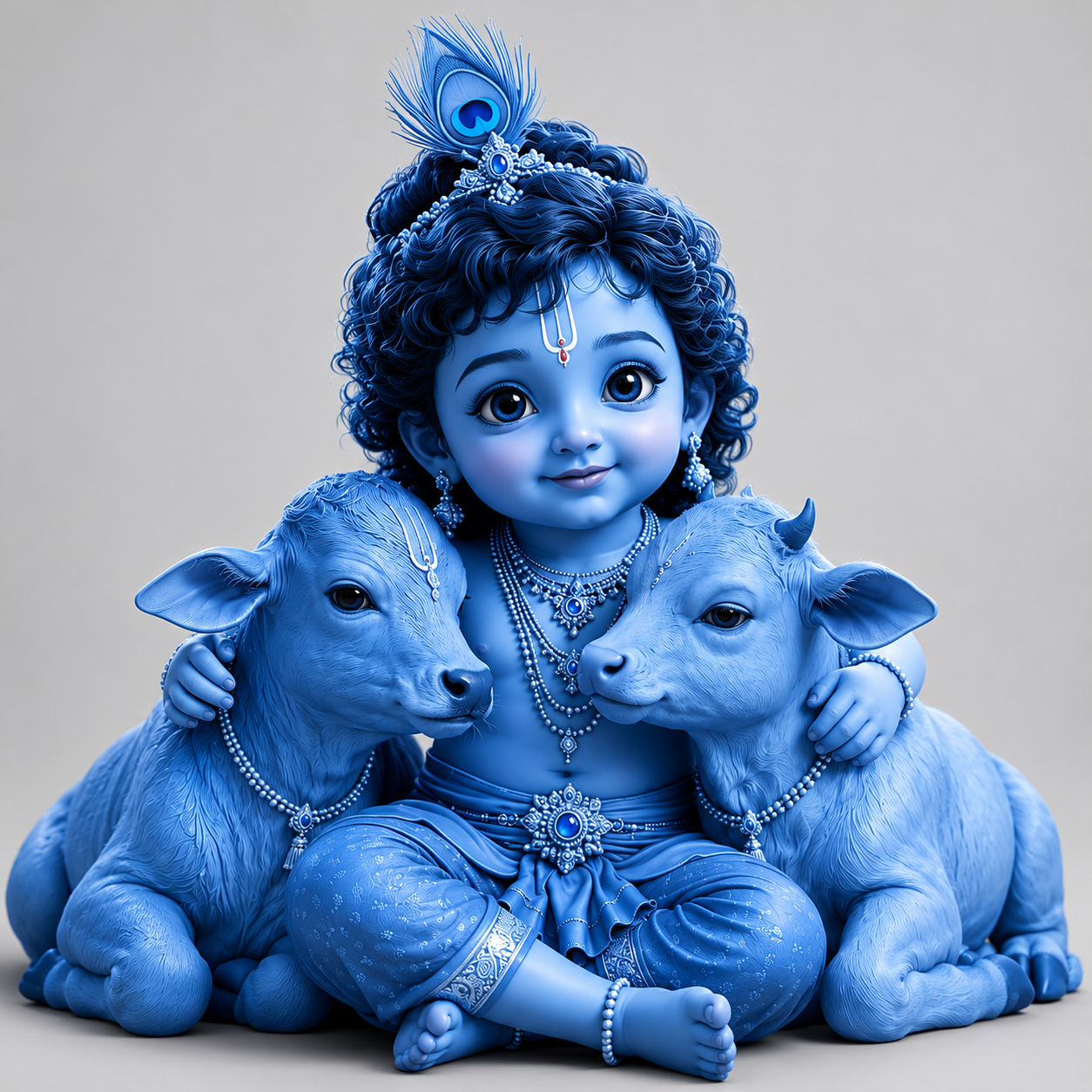 Krishna 2 Cow Blue 3D Model (5 Inch)
